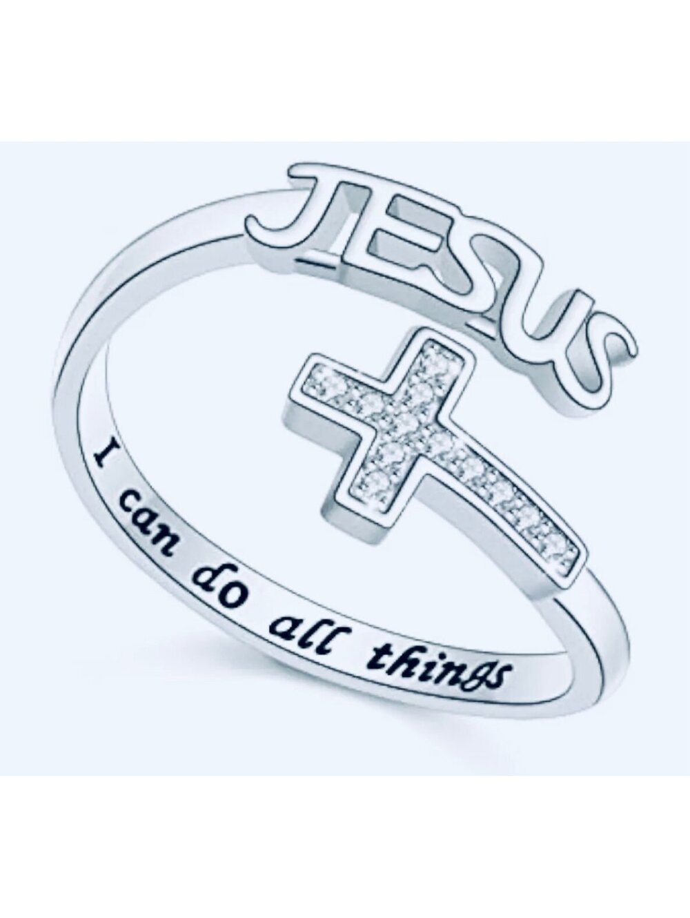 New - Open Cross Inspirational 'I Can Do All Things' Ring w/Zircon accents - OS